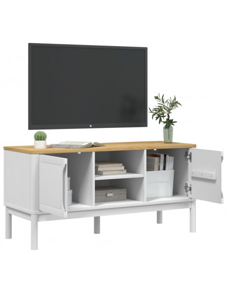 Mobile TV FLORO Bianca 114x43x55 cm in Legno Massello di Pino