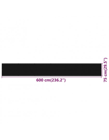 Paravento da Balcone Nero 75x600 cm in HDPE