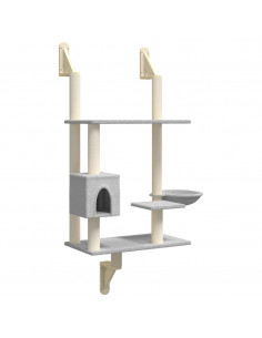 Albero per Gatti con Tiragraffi a Parete Grigio Chiaro 153 cm 2