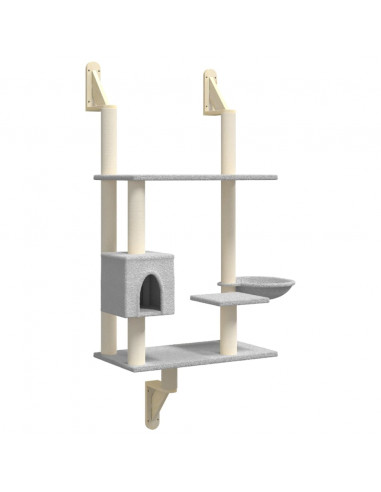 Albero per Gatti con Tiragraffi a Parete Grigio Chiaro 153 cm