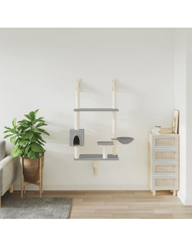 Albero per Gatti con Tiragraffi a Parete Grigio Chiaro 153 cm