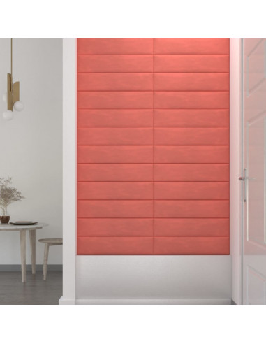 Pannelli Murali 12 pz Rosa 60x15 cm Velluto 1,08 m²