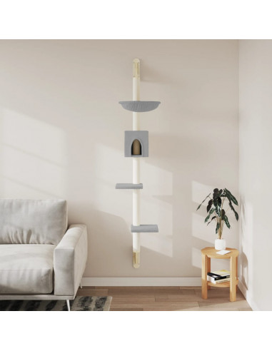 Albero per Gatti con Tiragraffi a Parete Grigio Chiaro 187 cm