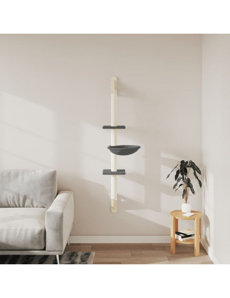 Albero per Gatti con Tiragraffi a Parete Grigio Scuro 142,5 cm