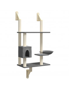 Albero per Gatti con Tiragraffi a Parete Grigio Scuro 153 cm 2
