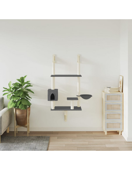 Albero per Gatti con Tiragraffi a Parete Grigio Scuro 153 cm