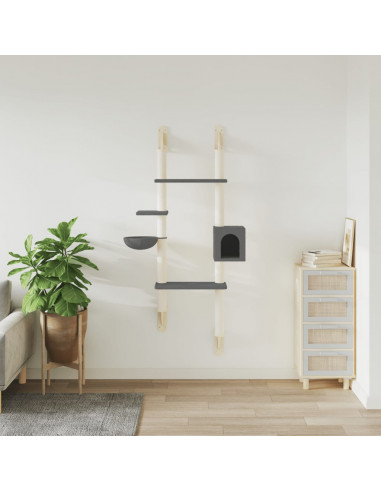 Albero per Gatti con Tiragraffi a Parete Grigio Scuro 180 cm