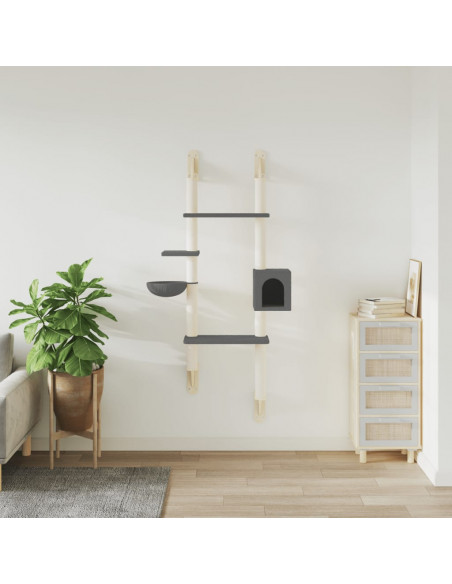 Albero per Gatti con Tiragraffi a Parete Grigio Scuro 180 cm