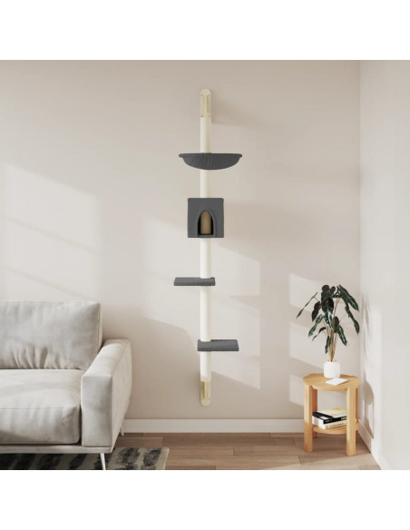 Albero per Gatti con Tiragraffi a Parete Grigio Scuro 187 cm