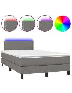 Letto a Molle Materasso e LED Grigio Scuro 120x190cm in Tessuto 2