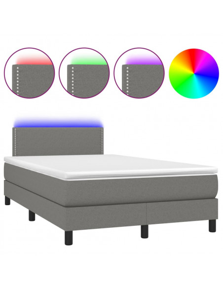 Letto a Molle Materasso e LED Grigio Scuro 120x190cm in Tessuto