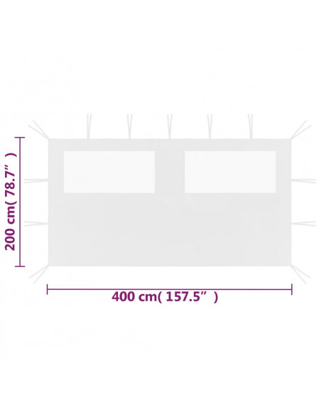 Parete con Finestre per Gazebo 4x2 m Bianca