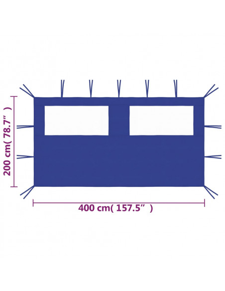 Parete con Finestre per Gazebo 4x2 m Blu