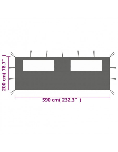 Parete con Finestre per Gazebo 6x2 m Antracite