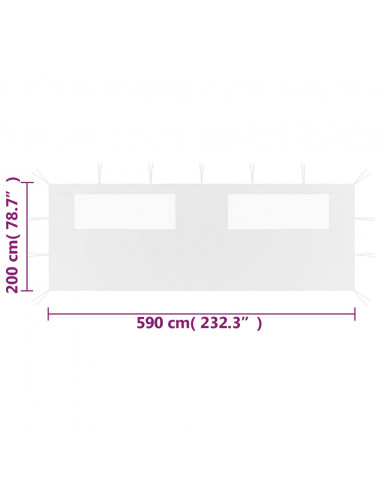 Parete con Finestre per Gazebo 6x2 m Bianca