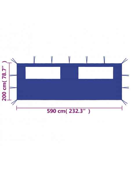 Parete con Finestre per Gazebo 6x2 m Blu