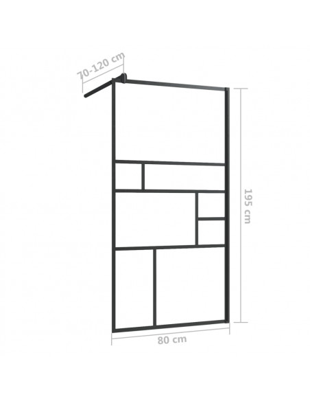 Parete Doccia Walk-in in Vetro Trasparente ESG Nera 80x195 cm