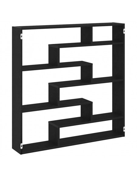 Mensola a Cubo da Parete 7 Scomparti in Truciolato Nero