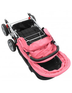 Passeggino Gemellare a Tandem Rosa e Nero in Acciaio