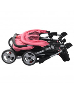 Passeggino Gemellare Rosa e Nero in Acciaio