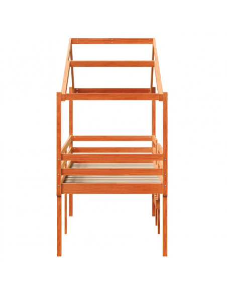 Letto a Soppalco con Tetto Cera 75x190cm Legno Massello di Pino