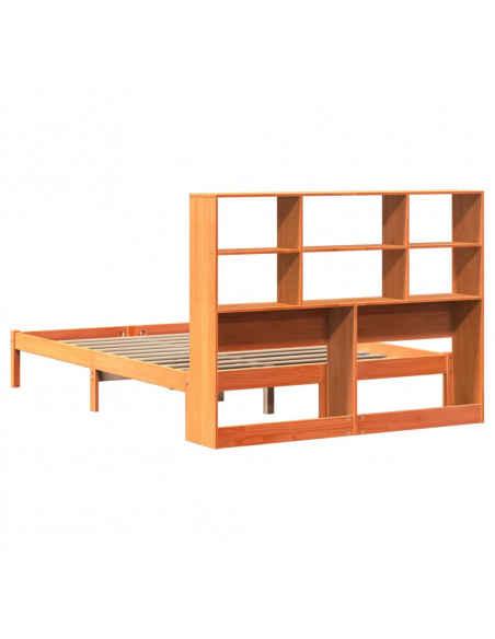Letto Libreria senza Materasso Marrone Cera 160x200 cm in Pino