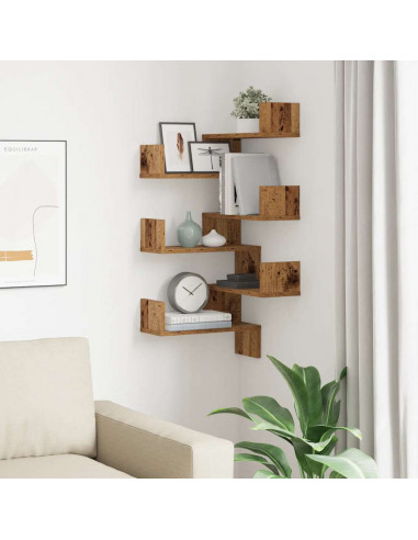 Mensole Angolari 2pz Legno Antico 40x40x49,5 cm in Truciolato