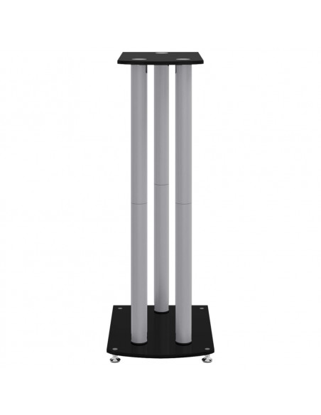 Pedane Casse 2pz Nero Argento Vetro Temperato Design 3 Pilastri