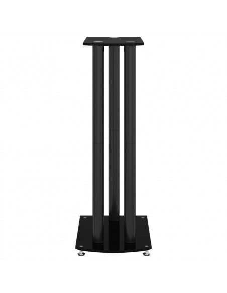 Pedane per Casse 2pz Nero Vetro Temperato Design a 3 Pilastri