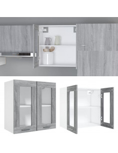 Pensile in Vetro Grigio Sonoma 60x31x60 cm Legno Multistrato