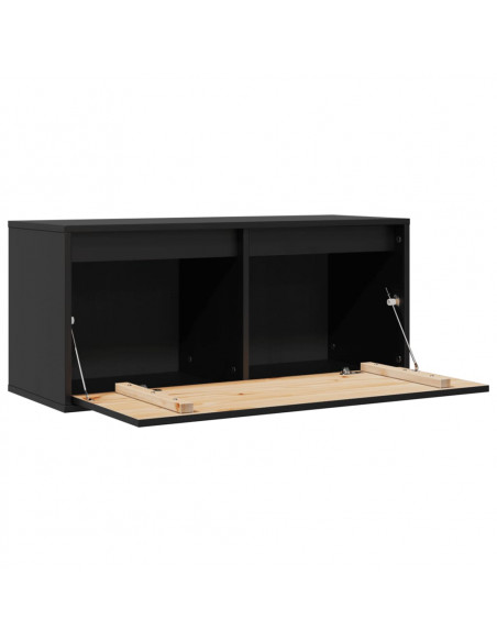 Pensile Nero 80x30x35 cm in Legno Massello di Pino
