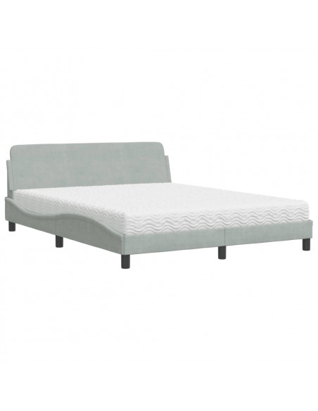 Letto con Materasso Grigio Chiaro 160x200 cm in Velluto