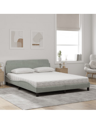 Letto con Materasso Grigio Chiaro 160x200 cm in Velluto