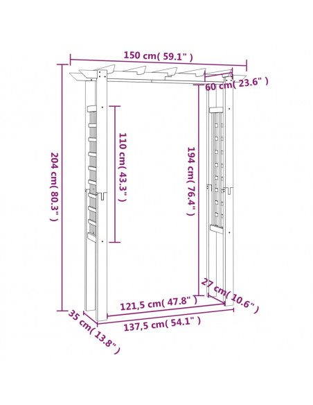 Pergola / Arco da Giardino 150x60x204 cm in Legno Impregnato