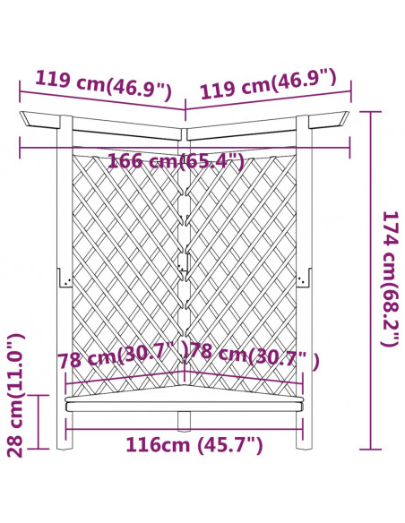 Pergola Angolare con Panca 166x81x174 cm Legno Pino Impregnato