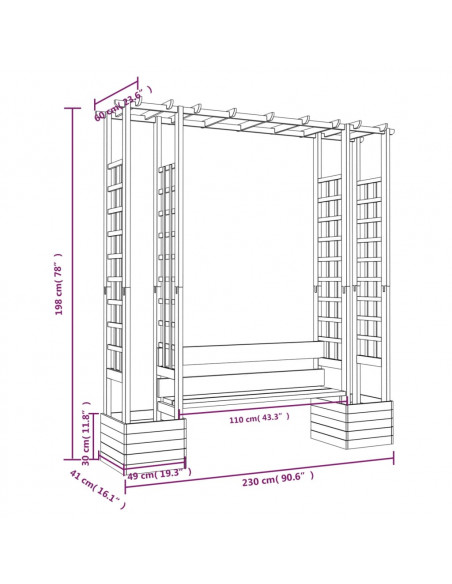 Pergola da Giardino Panca e Vasi Legno Massello Pino Impregnato