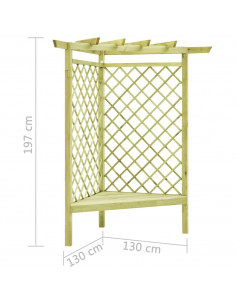 Pergolato ad Angolo e Sedile 130x130x197 cm in Pino Impregnato