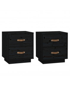Comodini Neri 2 pz 40x34x45 cm in Legno Massello di Pino 2