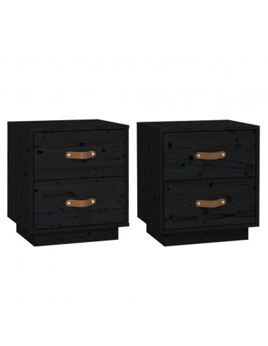 Comodini Neri 2 pz 40x34x45 cm in Legno Massello di Pino