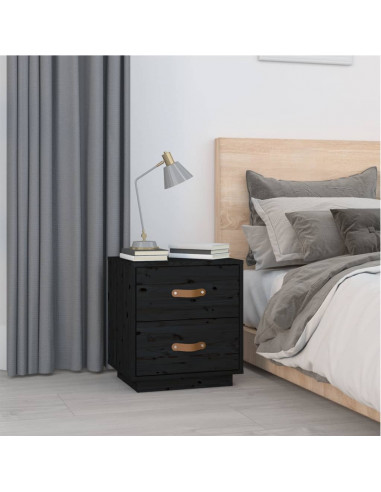 Comodini Neri 2 pz 40x34x45 cm in Legno Massello di Pino