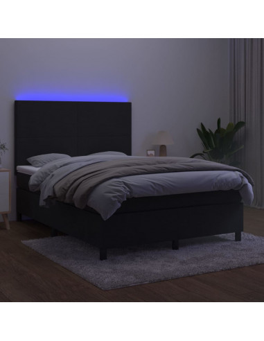 Letto a Molle con Materasso e LED Nero 140x200 cm in Velluto