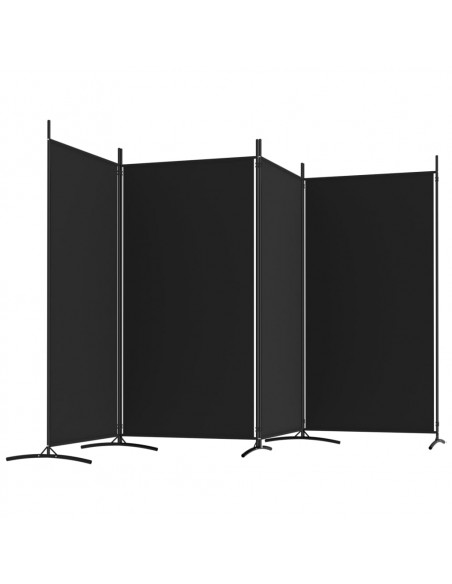 Divisorio a 4 Pannelli Nero 346x180 cm in Tessuto