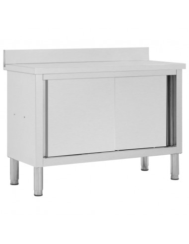 Banco da Lavoro con Ante Scorrevoli 120x50x(95-97)cm in Acciaio