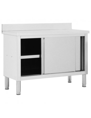 Banco da Lavoro con Ante Scorrevoli 120x50x(95-97)cm in Acciaio