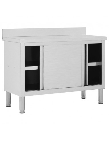 Banco da Lavoro con Ante Scorrevoli 120x50x(95-97)cm in Acciaio