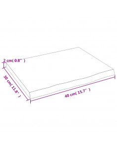 Piano Bagno 40x30x2 cm in Legno Massello Non Trattato