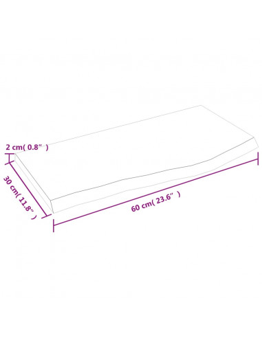Piano Bagno 60x30x2 cm in Legno Massello Non Trattato