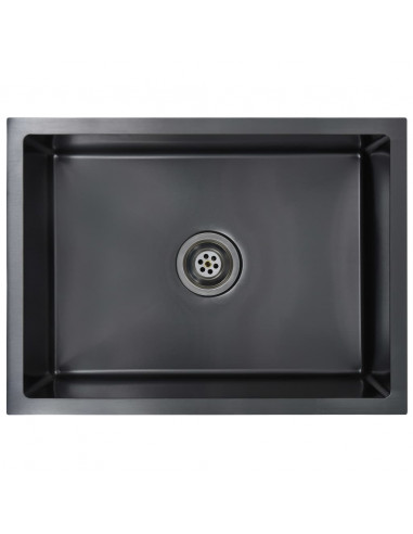 Lavello da Cucina Lavorato a Mano Nero in Acciaio Inox