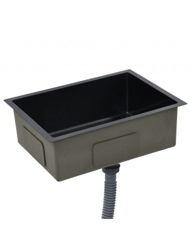 Lavello da Cucina Lavorato a Mano Nero in Acciaio Inox