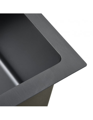 Lavello da Cucina Lavorato a Mano Nero in Acciaio Inox